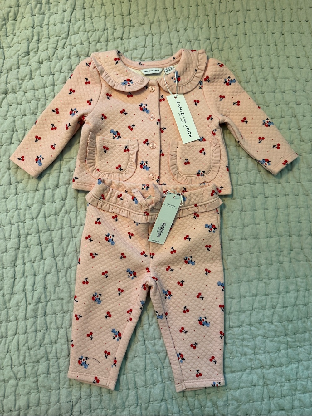 NWT Janie and Jack Pink Quilted Cherry-Print Set 3-6 months